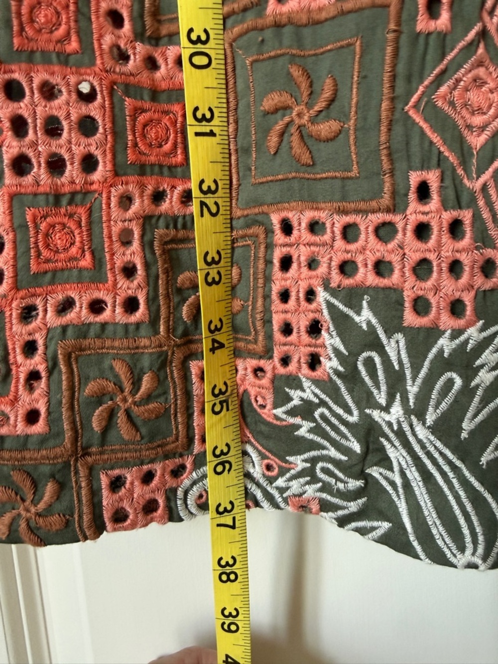 Cotton Blend Midi Skirt in Coral & Olive - Picture 7 of 9